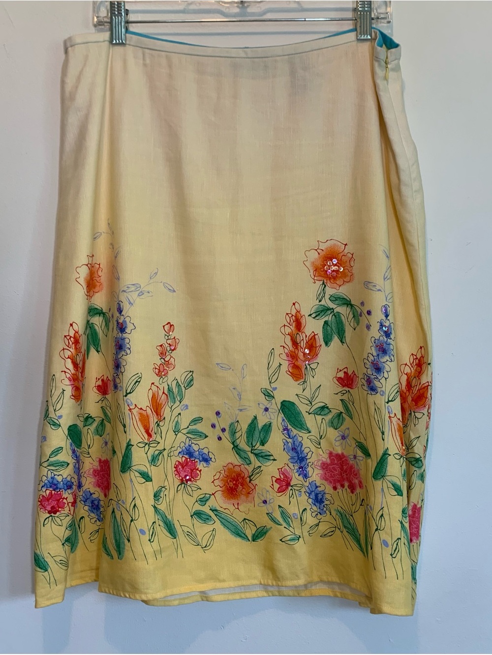 Crazy Horse Linen Blend Floral Ombré Yellow A-Line Skirt Size 14